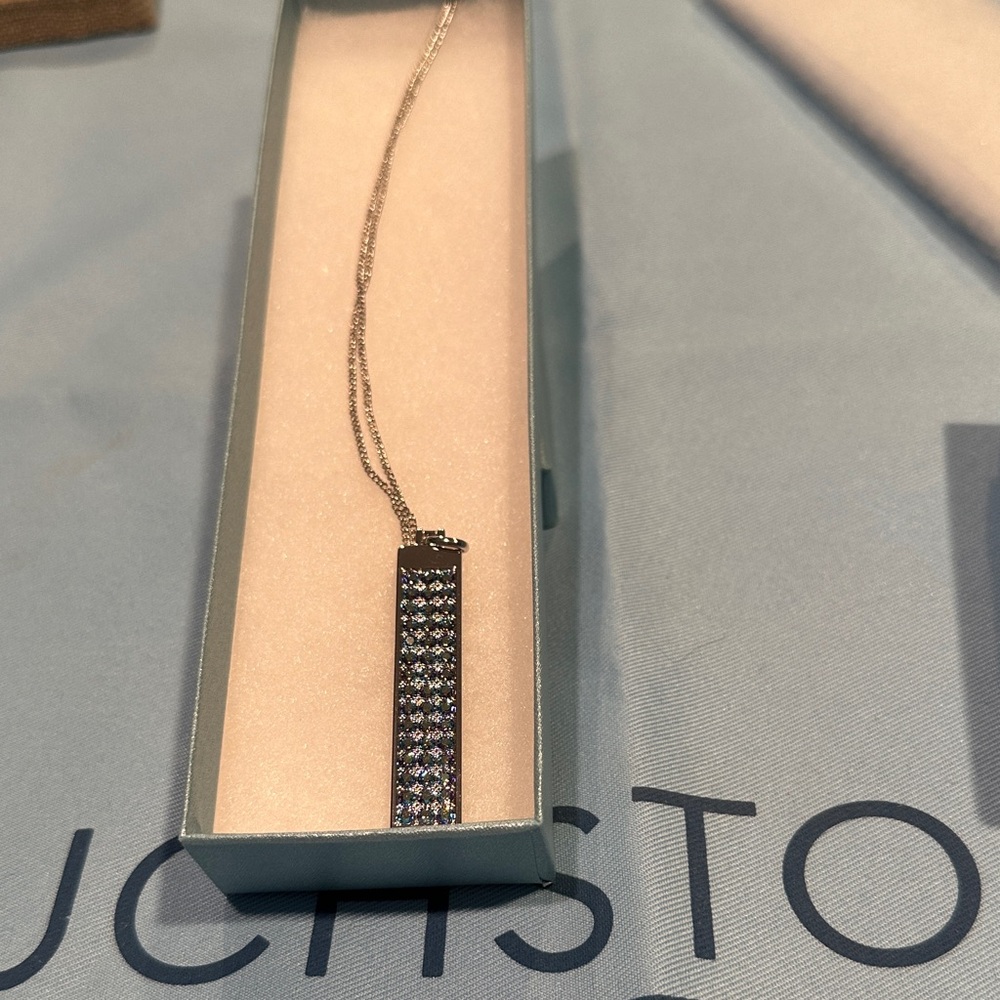 Touchstone Crystal Silver and Blue Pendant Necklace